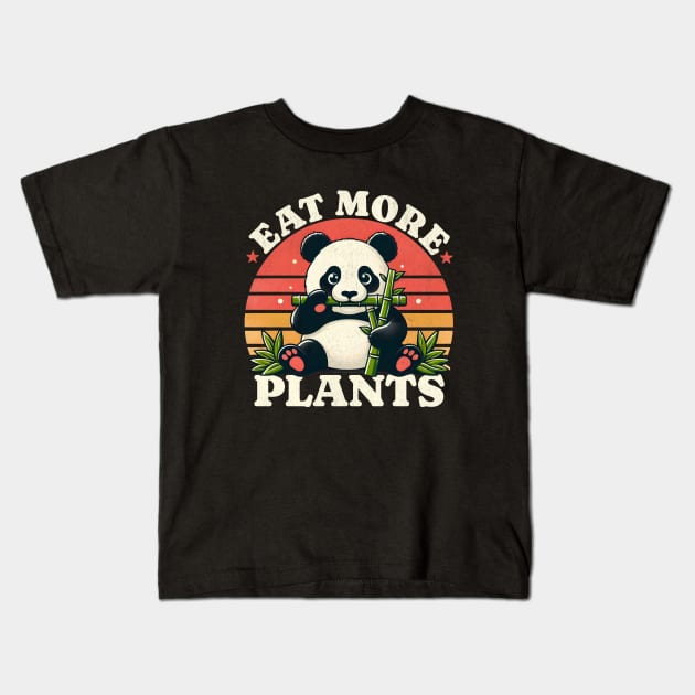 Eat More Plants Retro Panda Kids T-Shirt by BeanStiks